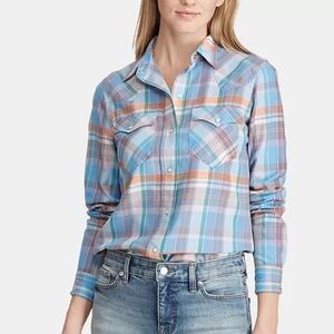 Lauren Ralph Lauren Size Small Plaid Cotton Snap Front Western Shirt